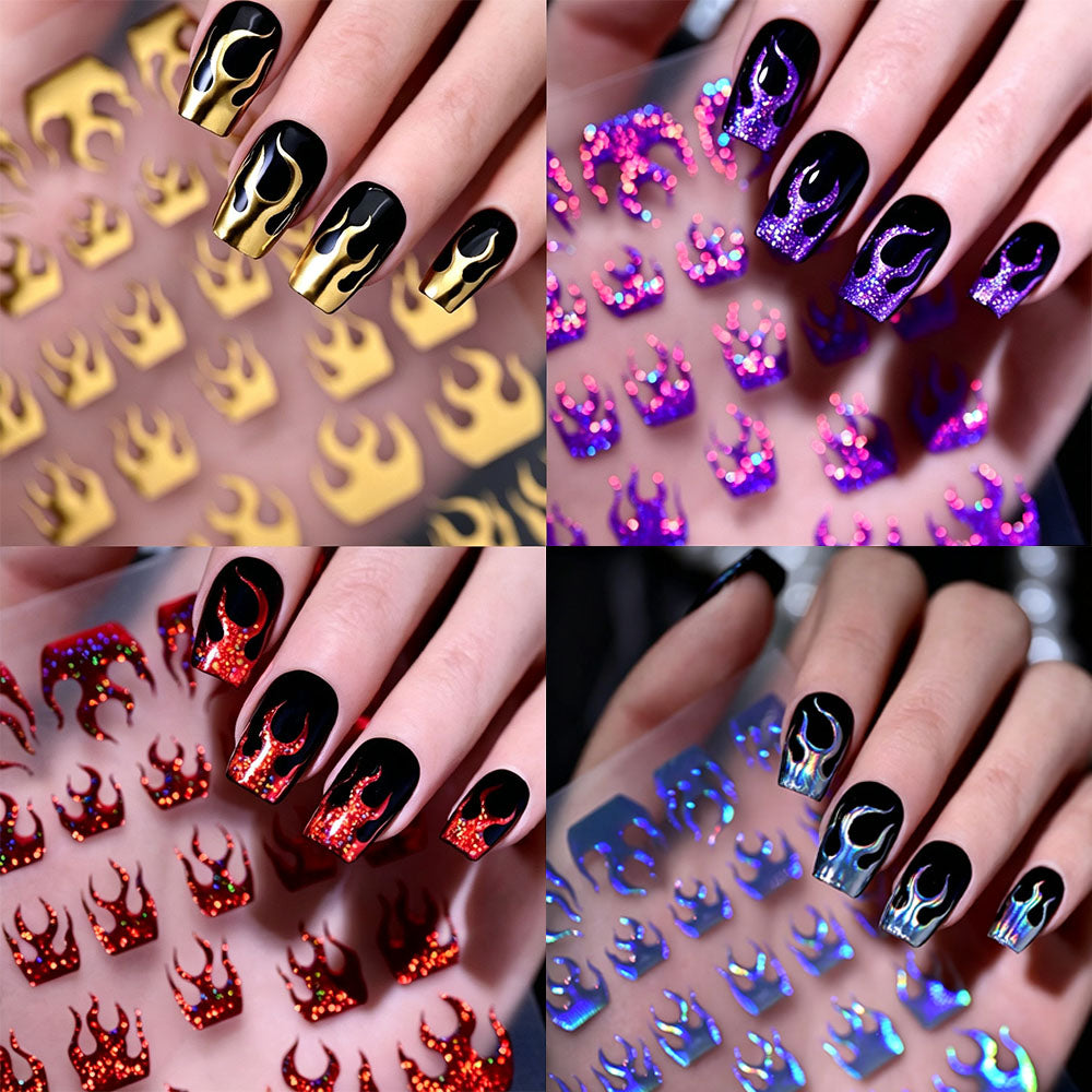 4 Pack Halloween Nail Art Stickers Metallic Flame Design Vinyl Decals