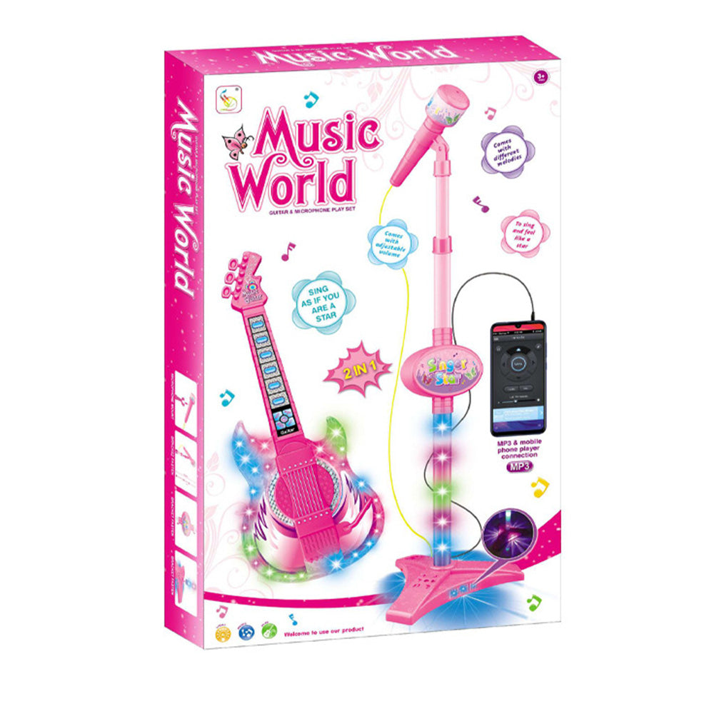 2 in 1 Guitar Microphone Toy with Color Lights for Ages 4 Plus - Pink