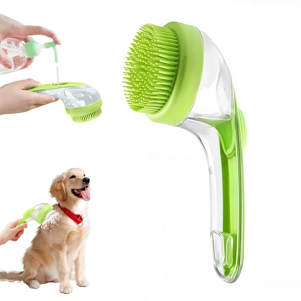 2-in-1 Pet Bath Brush with Built-in Shampoo Dispenser Dog Shampoo Bubble Maker Dog Cat Bathing Grooming Tool Green
