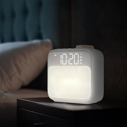 Alarm Clock with RGB Night Light Rechargeable Digital Clock with White Noise Sync