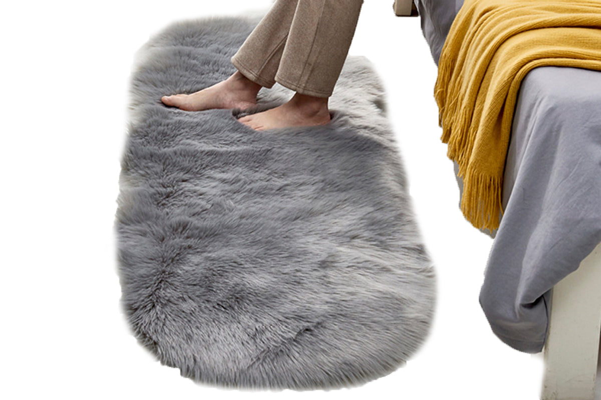 Luxury Soft Faux Sheepskin Fur Rugs for Bedside Floor Mat-Gray