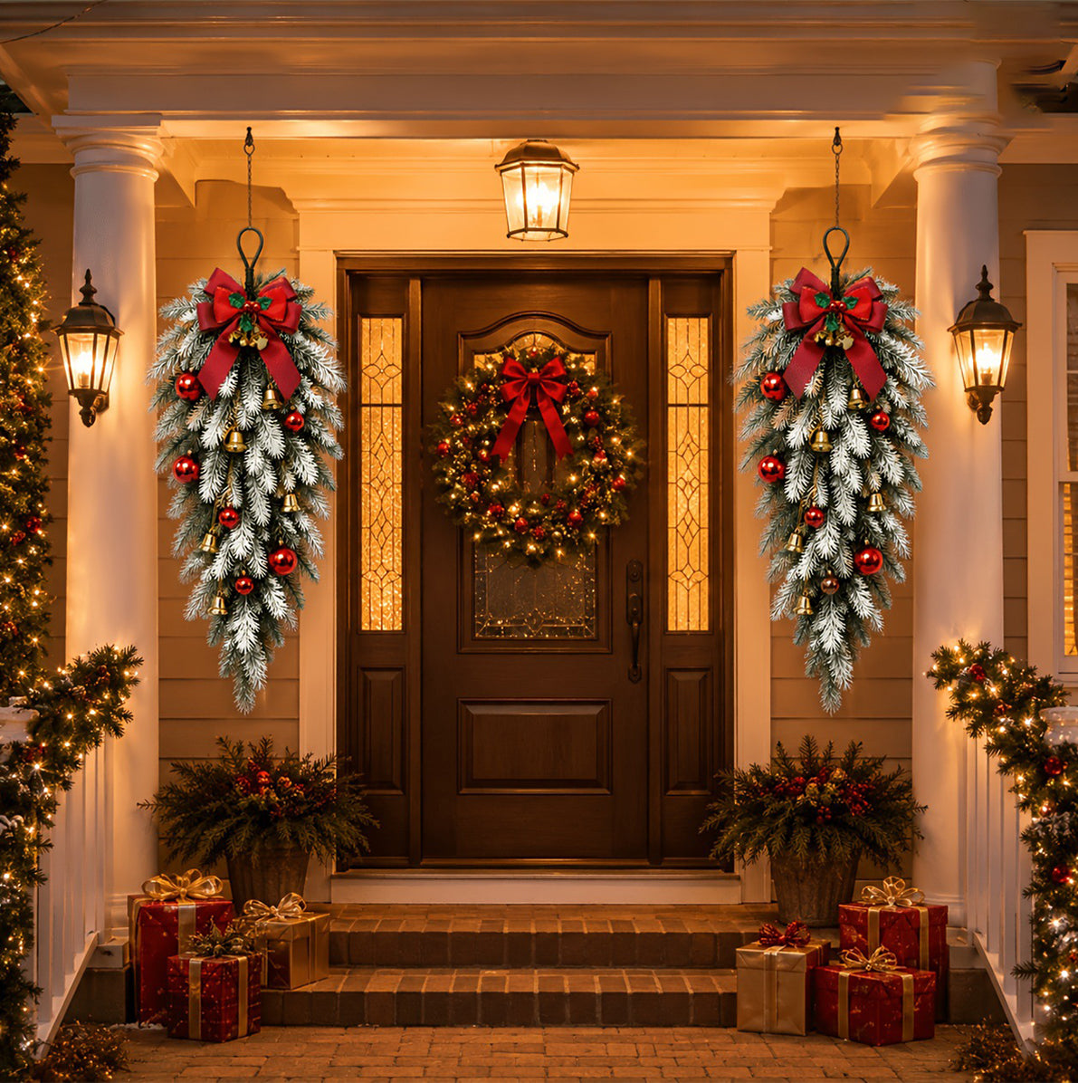60cm Christmas Teardrop Wreath with Pine Needles Bells