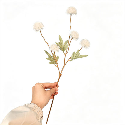 5 Pack Stem Cloth Dandelion Ball Artificial Flowers with Bendable Stems - White