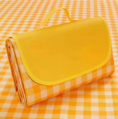 Oxford Picnic Blanket Roll Up Portable Camping Mat - Yellow Plaid