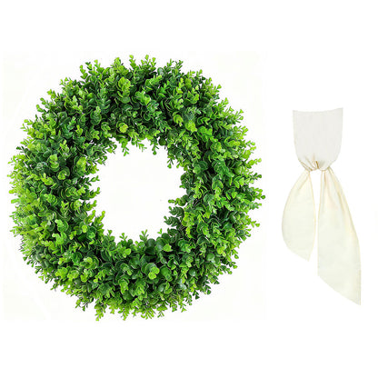 Foldable Artificial Eucalyptus Wreath with Scarf for Door and Wall Decor