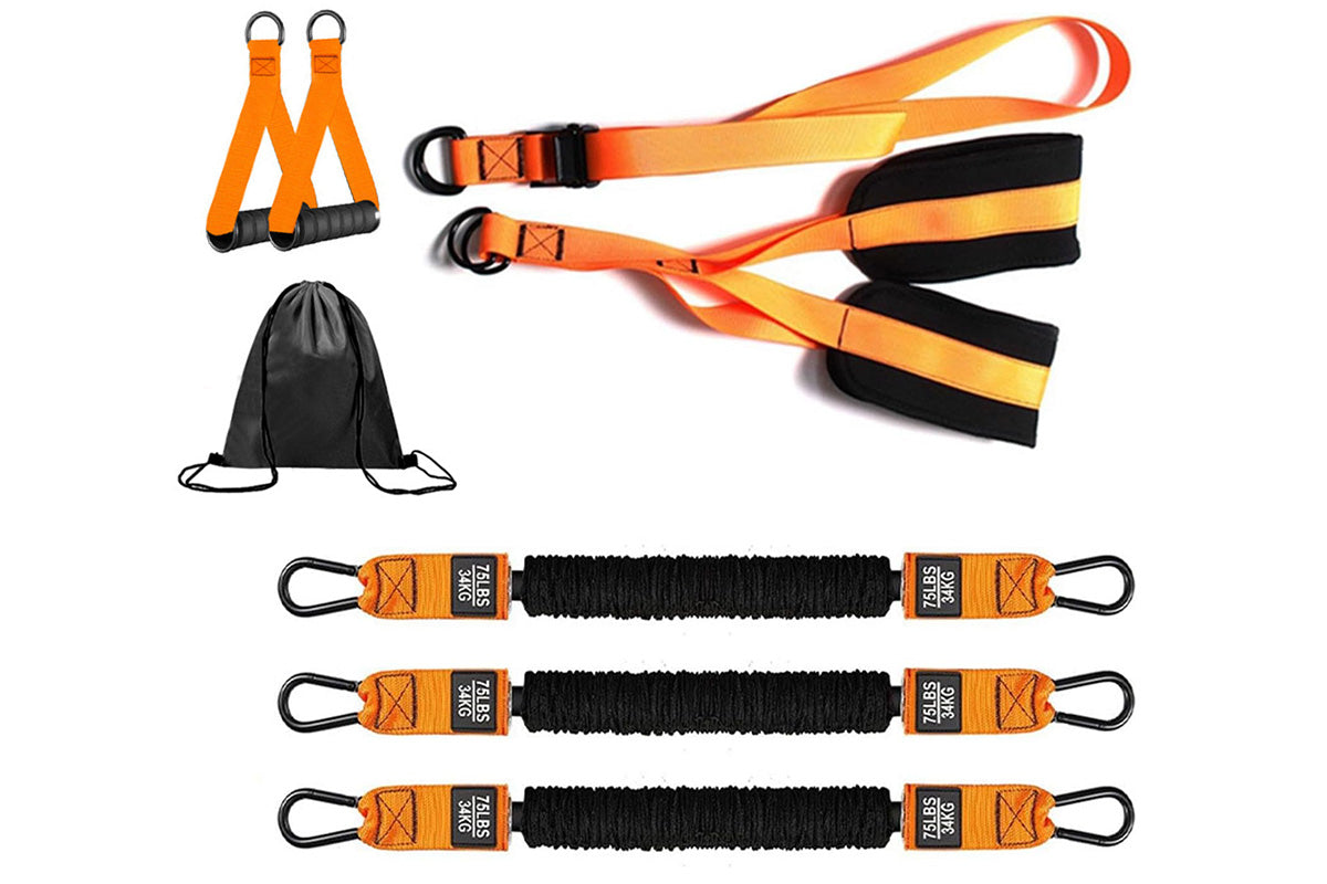 7Pcs Set Pull Up Assistance Bands with Adjustable Resistance Foot Rest for Strength Training-Orange