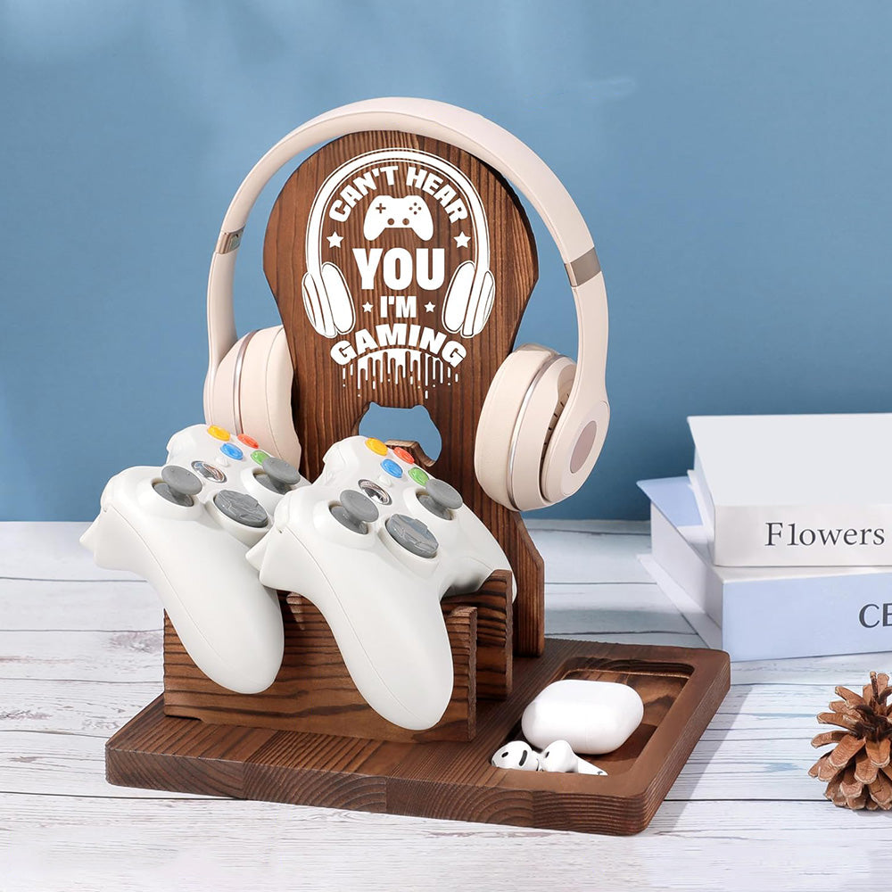 Solid Wood Multi-Function Headphone Stand for Gamer