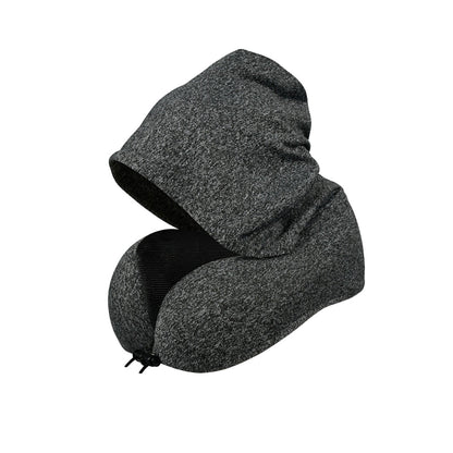 Travel Neck Pillow Hooded U Shaped Neck Cushion for Airplane Car Rest Dark Gray
