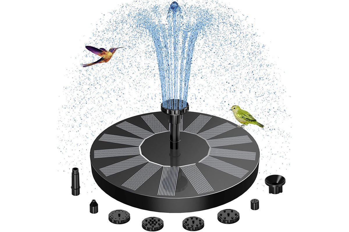 2Pcs Solar Bird Bath Fountain Pump with 6 Replacement Nozzles