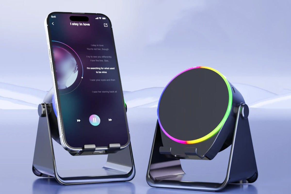 4 in 1 Wireless Speaker Bluetooth Speaker with 360 Adjustable Phone Holder-Black