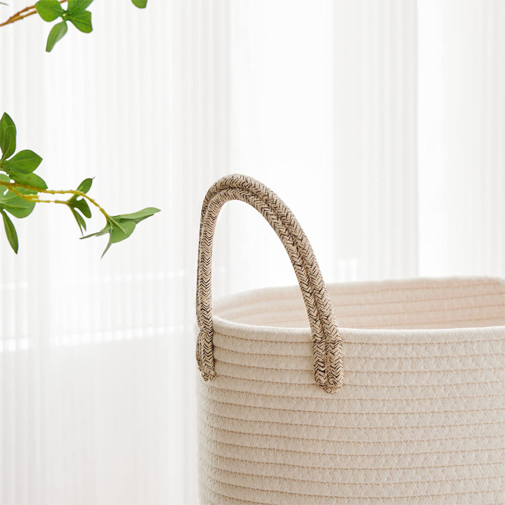 Large Woven Laundry Basket Cotton Rope Hamper for Laundry Toys & Blankets-Brown
