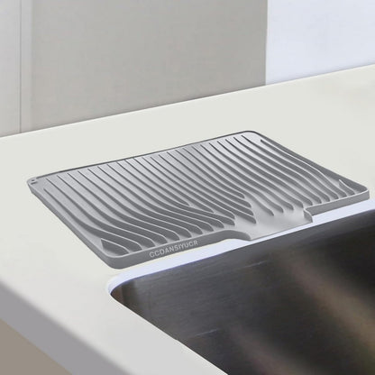 Silicone Dish Drainers Mat Non-Slip Dish Drying Tray for Kitchen Counter-Grey