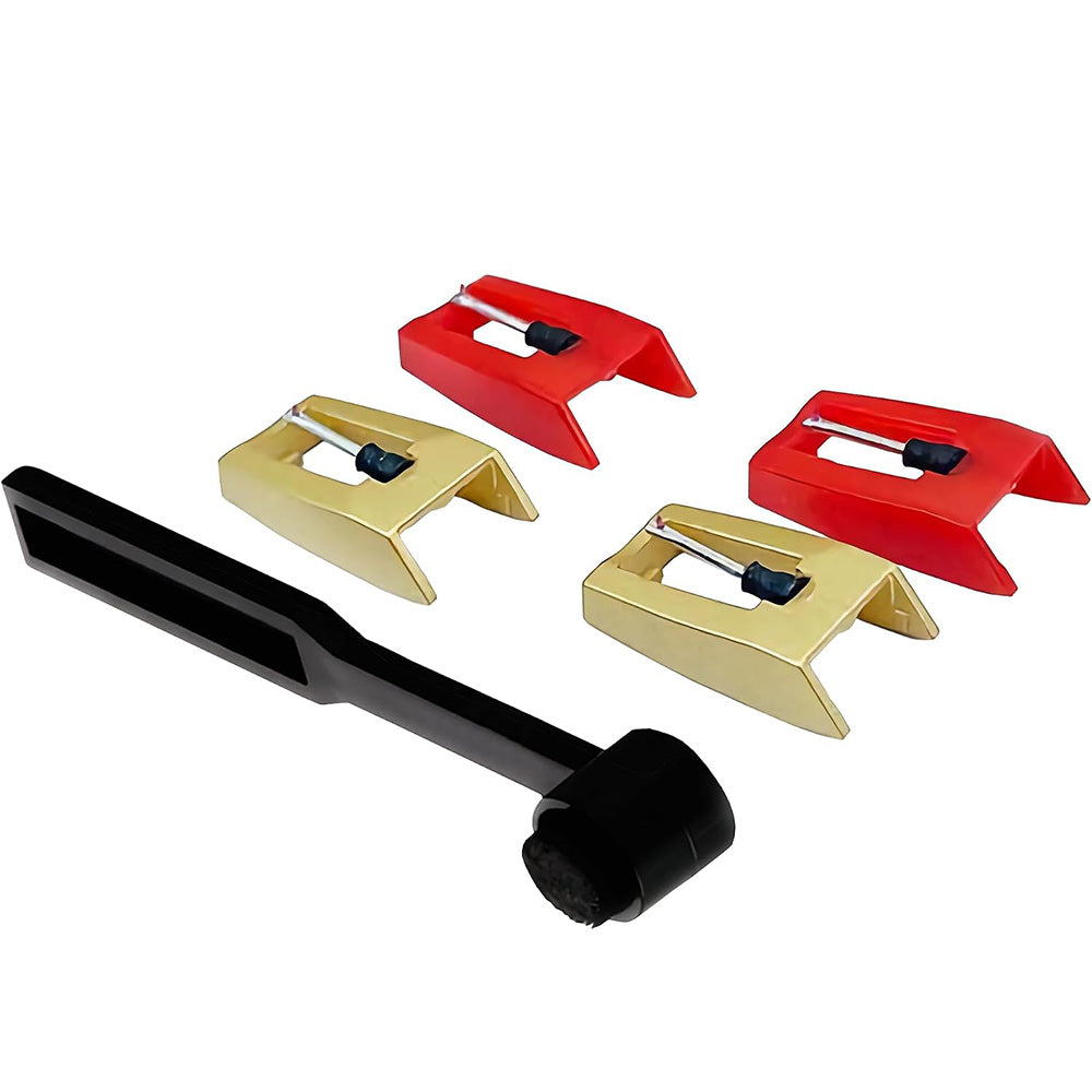 5 Piece Turntable Replacement Stylus Set Red Gold Needles and Cleaning Brush