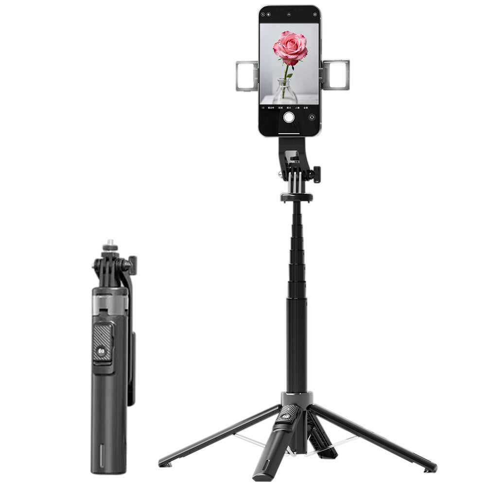Bluetooth Selfie Stick Tripod 4 Leg Floor Stand with Dual Fill Light-Black