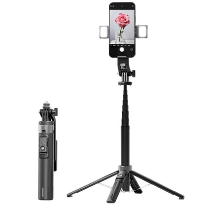 Bluetooth Selfie Stick Tripod 4 Leg Floor Stand with Dual Fill Light-Black