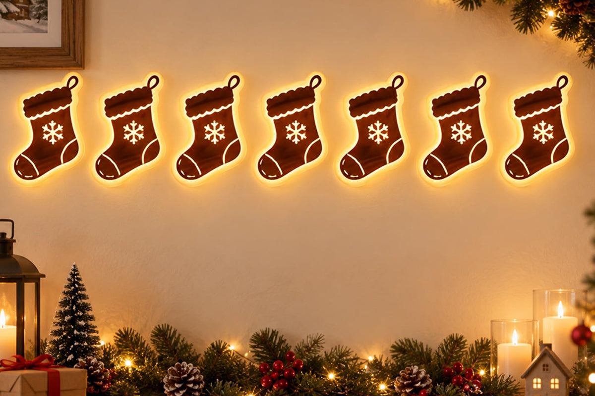 Christmas Glow Silhouette Light 3D LED Warm light Wall Decor - Christmas Stocking