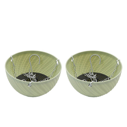 Set of 2Pcs Hanging Flower Pot Basket Garden Plant Hangers with Drainage Holes and Chain Green