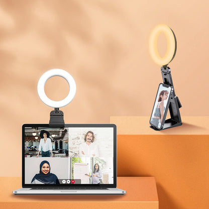 180 Degrees Rotating Clip On Ring Light for Laptop Desk Dimmable LED Selfie Light for Meeting Video Call Recording