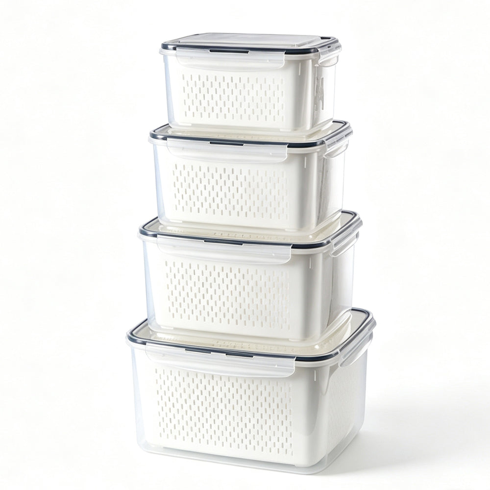 4Piece PP Produce Storage Containers with Drain Baskets