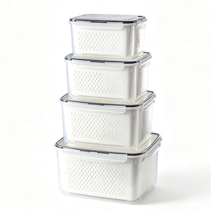 4Piece PP Produce Storage Containers with Drain Baskets