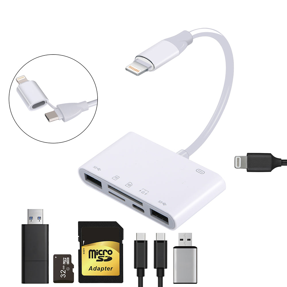 8-in-1 SD Card Reader with USB TF Lightning Port