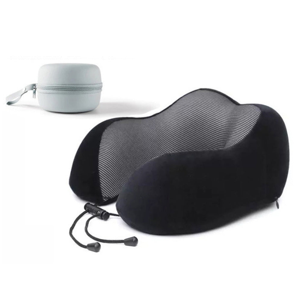 Travel Pillow Memory Foam Neck Support Pillow with Storage Case Black