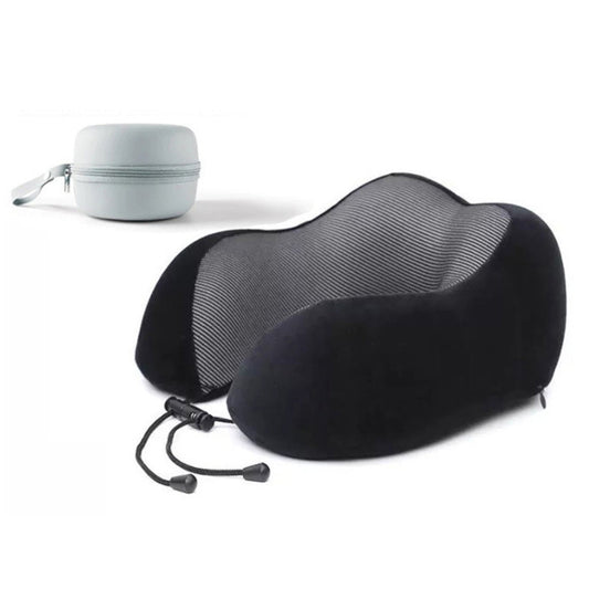 Travel Pillow Memory Foam Neck Support Pillow with Storage Case Black