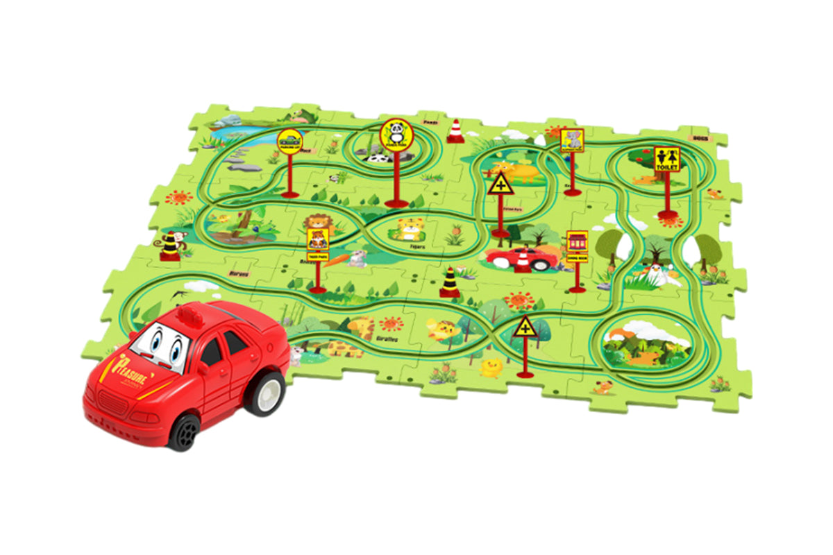DIY Car Track Puzzle Play Set With A Cute Vehicle Preschool Educational Montessori Toy-Style 2
