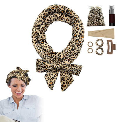 Heatless Curling Rod Headband Set Lazy No Heat Overnight Hair Curler Headband Ties for Women Girls Leopard Print