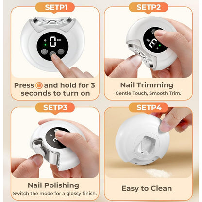 3-in-1 Electric Nail Clippers 3-Speeds Nail Trimmer with LED Light for Senior-White