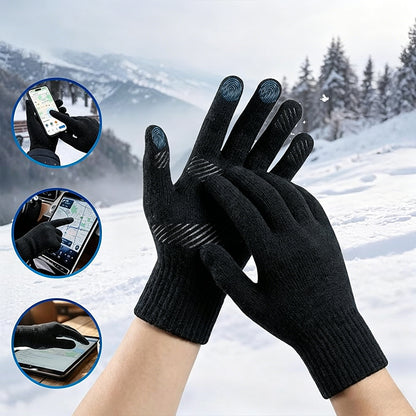 Winter Gloves Touch Screen Knitted Gloves Thermal Warm Gloves for Driving-Black