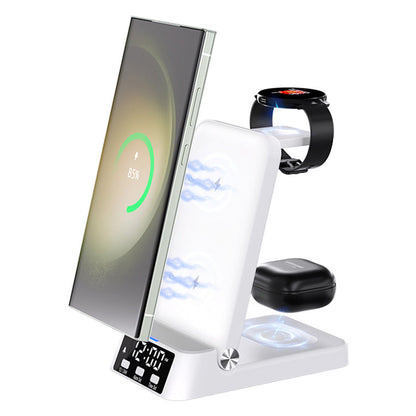 3-in-1 Wireless Charging Station with Digital Alarm Clock Fast Charging Dock for Samsung White