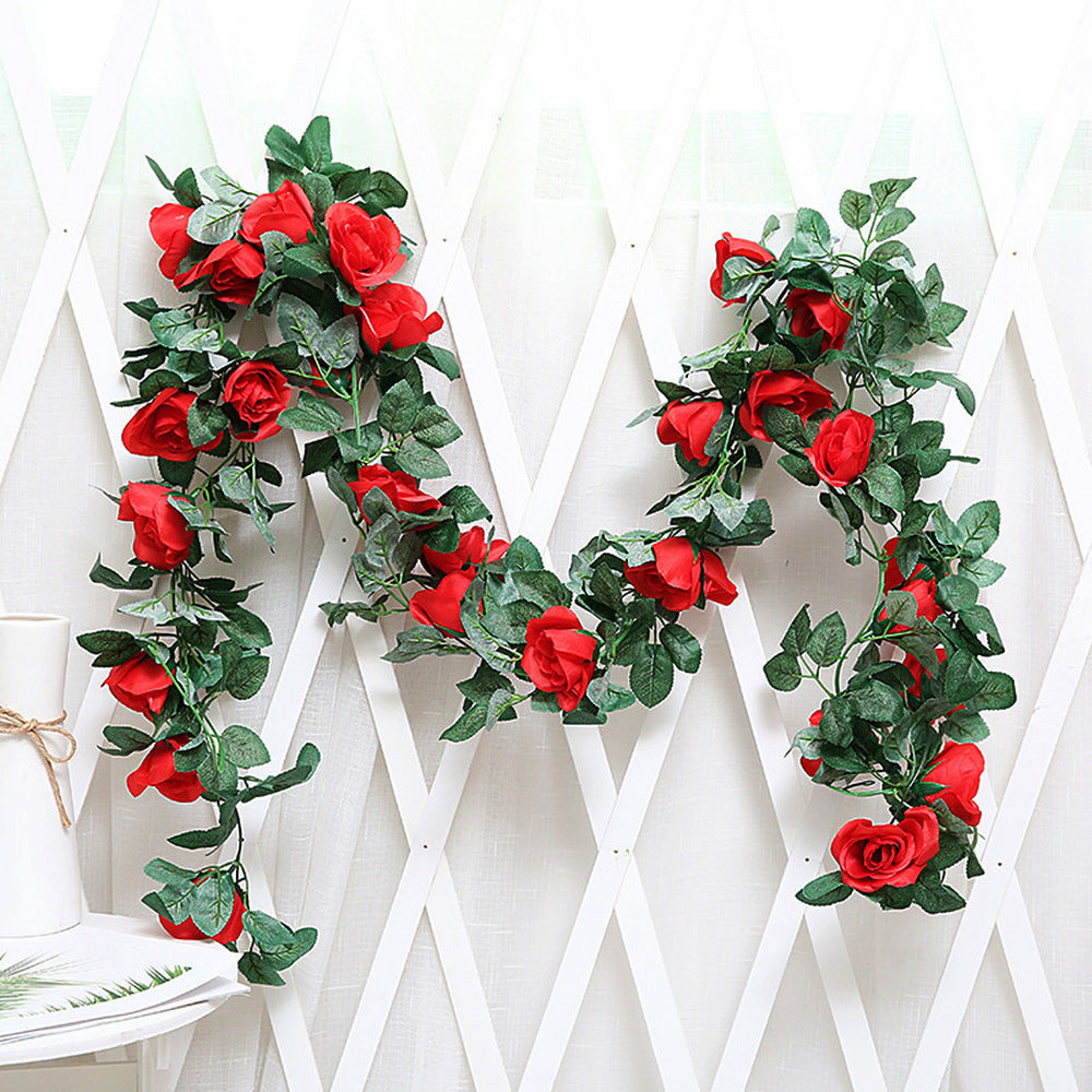 Artificial Rose Vines Hanging Rose Flower Garlands For Wedding Home Floral Decor-Red
