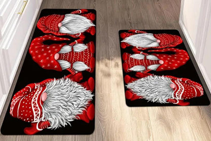 2Pcs Set Christmas Gnome Kitchen Rugs and Mats Non Slip Christmas Faceless Gnome Floor Mat for Bedroom Bathroom