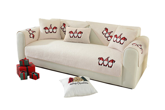 Christmas Sherpa Fleece Slipcover Protector Sofa Throw Cover Soft Thick Cozy Sofa Throw-Beige