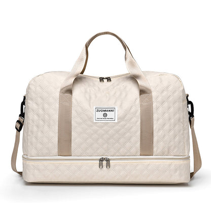 Large Capacity Travel Duffel Bag Versatile Shoulder Crossbody Weekender Bag with Shoe Compartment Beige