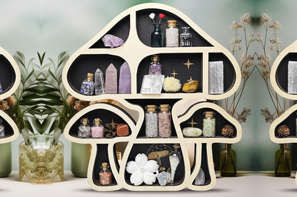 Wooden Shelf Halloween Crystal Display Shelf Decor-Mushroom