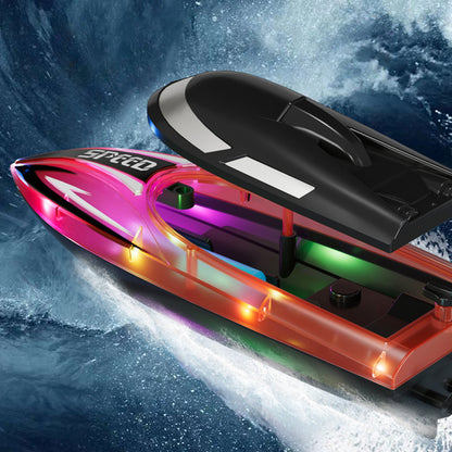 Transparent LED Dual Motor Remote Control Speedboat with 2.4G Radio - Red