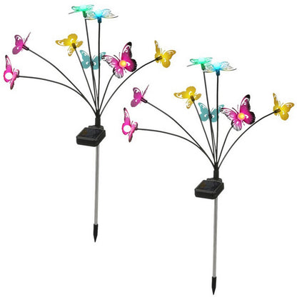 2Pcs Solar Butterfly Decorative Lights Solar Powered Stake Lights -Multi Colour