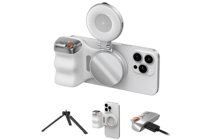 Phone Camera Grip with Selfie Light and Tripod for Photography TikTok-White
