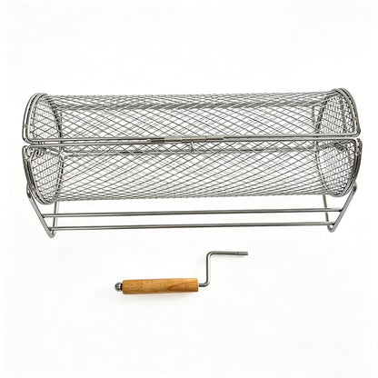 Rotating Stainless Steel BBQ Grill Basket with Stand and Handle