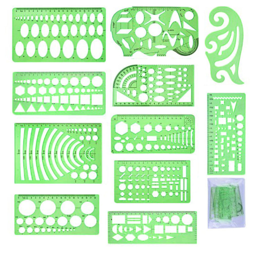 11PCS Plastic Geometric Drawing Templates Set DIY Drafting Stencils Tools