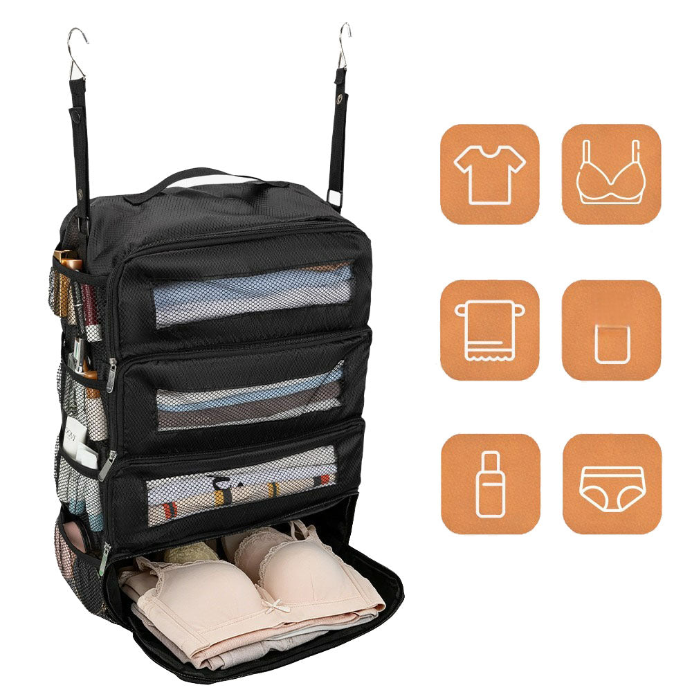 Large Hanging Travel Organizer with 4 Compartments  - Black