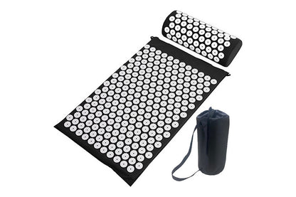 Back and Neck Pain Relief Acupressure Mat and Pillow Set-Black