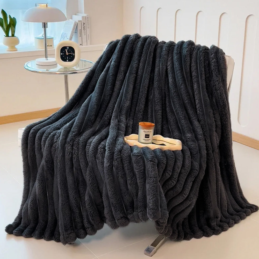 Cozy Plush Throw Blanket Fuzzy Bubble Blanket for Sofa Bedroom Living Room Dark Gray