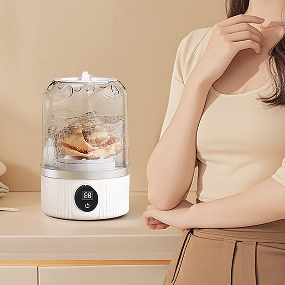 Portable Mini Washing Machine Rechargeable Small Clothes Washer for Travel Use-White