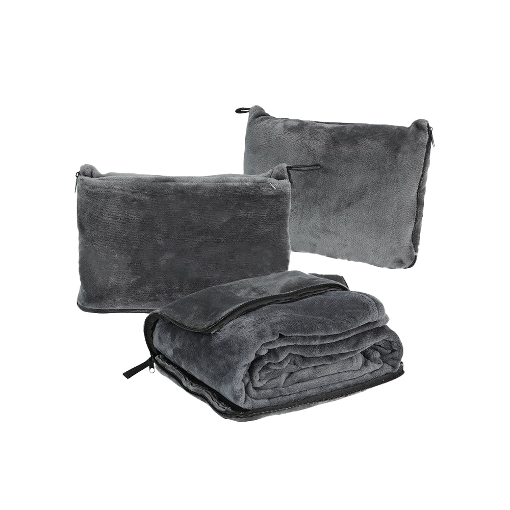 2-in-1 Travel Blanket Pillow PortableThrow Blanket for Camping Picnic Gray