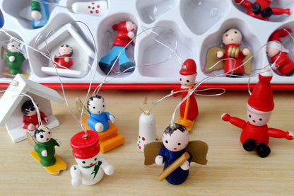 48pcs Wooden Christmas Tree Ornaments Set for Holiday Decoration