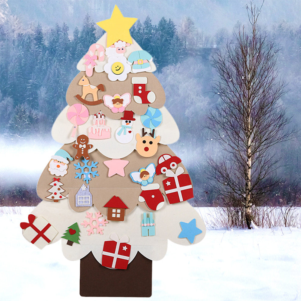 DIY Felt Christmas Tree With Light Reusable Wall Hanging Ornaments-Style 1