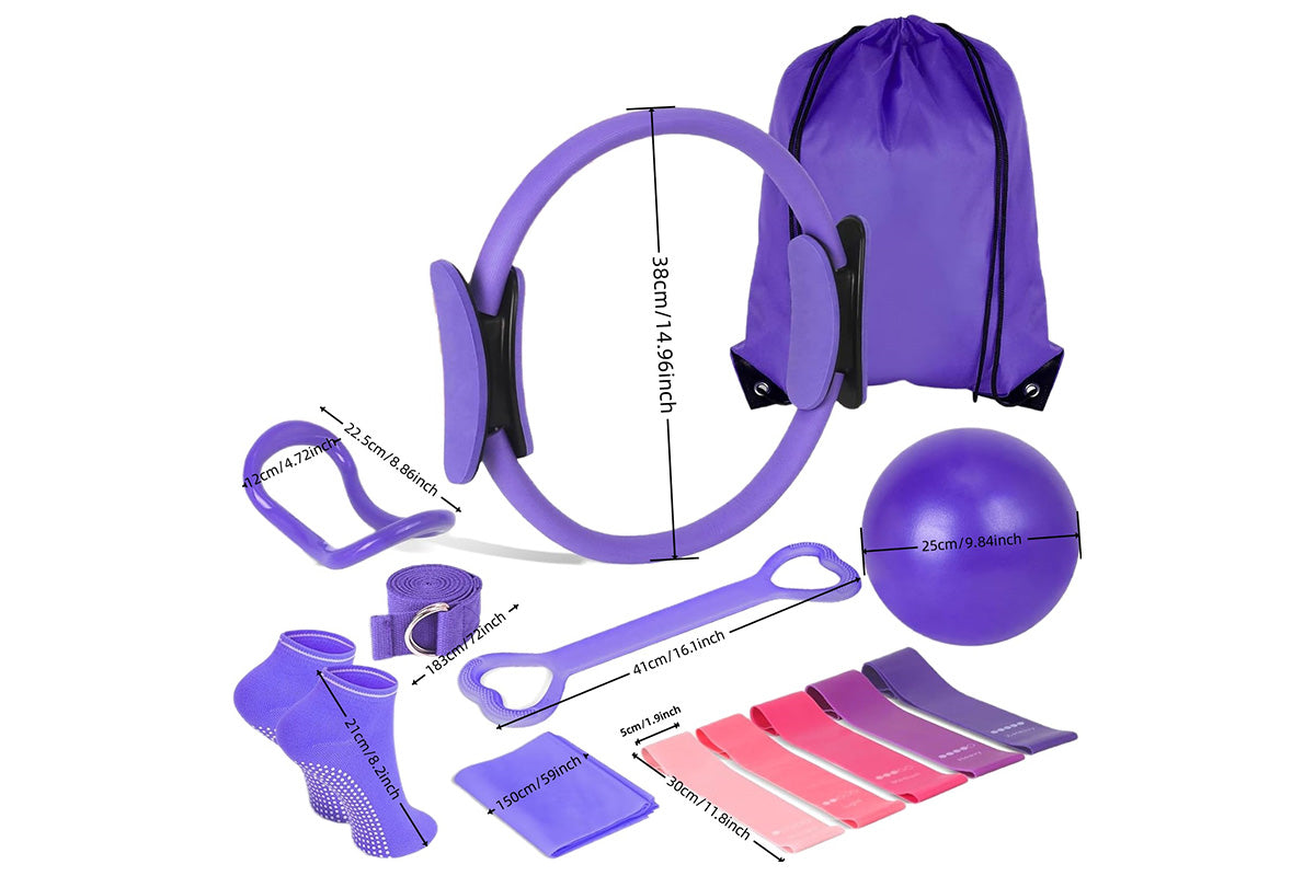 13PCS Home Pilates Kit With Yoga Ball Resistance Band Pilates Ring -Purple Color